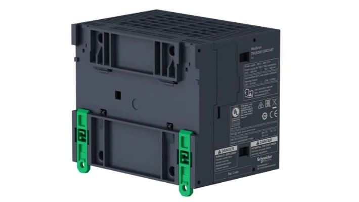 Controllore logico Schneider Electric TM262M15MESS8T, 4 ingressi digitali, montaggio su guida, dimensioni 100x90x125 mm.