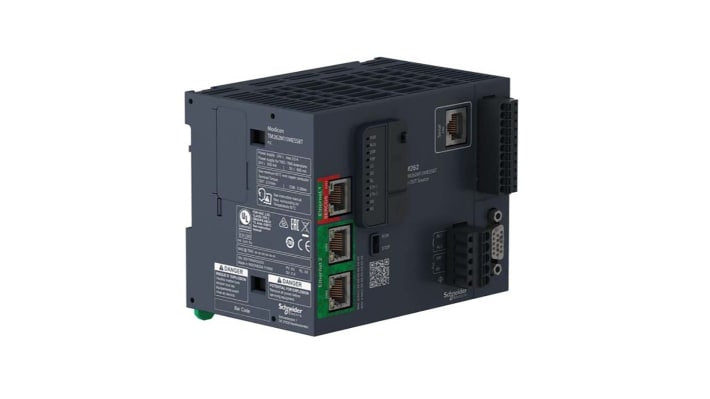 Controllore logico Schneider Electric TM262M25MESS8T, 4 ingressi digitali, montaggio a pannello, dimensioni 100x90x125 mm.