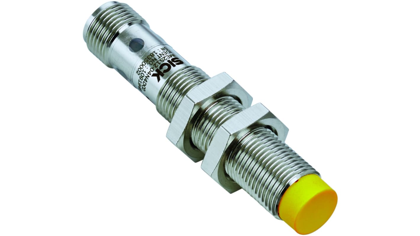 Interruttore di sicurezza senza contatto Sick IME2S12-08N4DC0, alimentazione 24V cc, contatti 2NO, protezione IP67, dimensioni 65mm x 12mm.