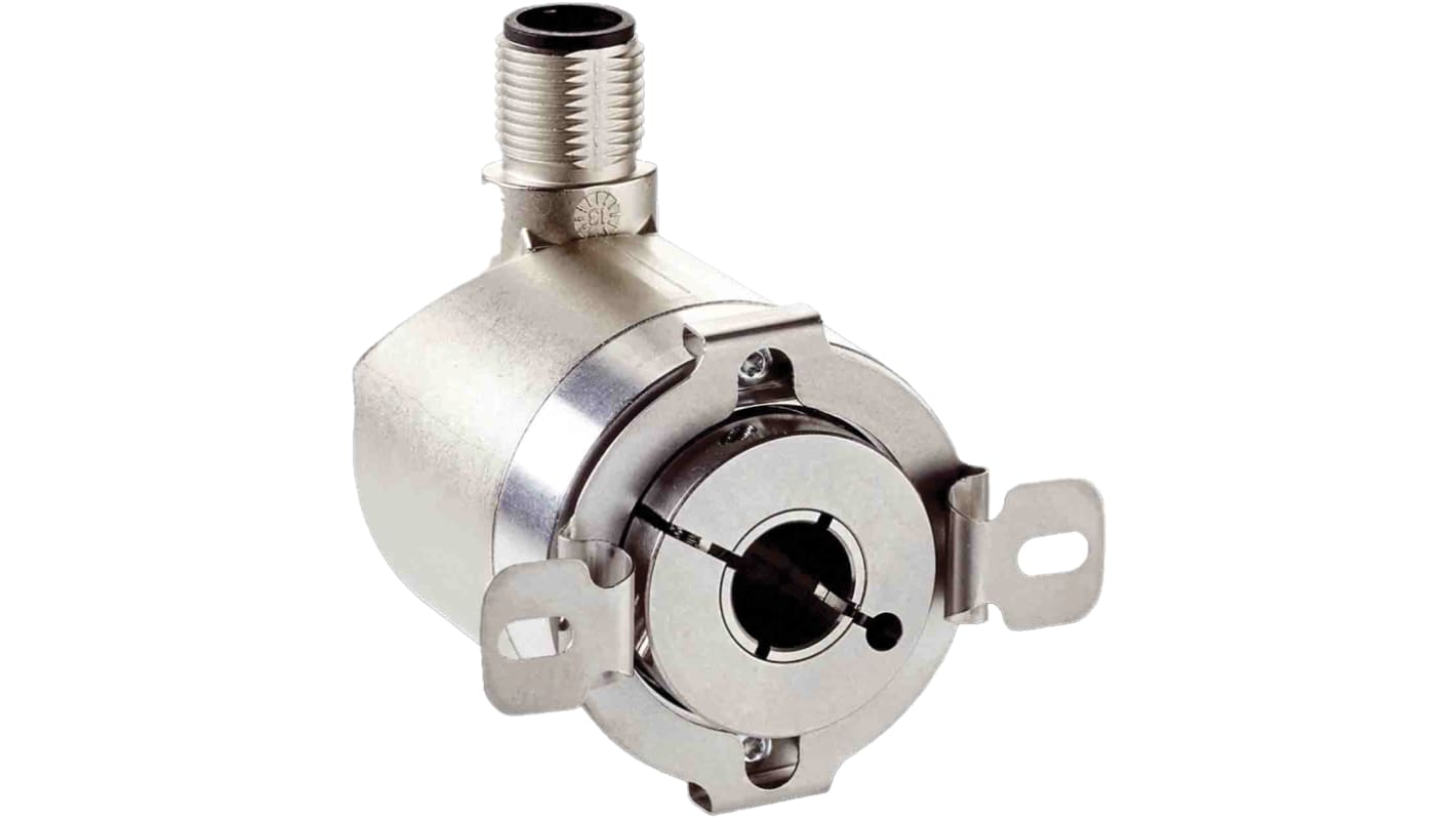Encoder assoluto Sick AHM36B-BDQC012X12, risoluzione programmabile fino a 4096 impulsi, uscita IO-Link, IP65, dimensioni 36x51 mm.