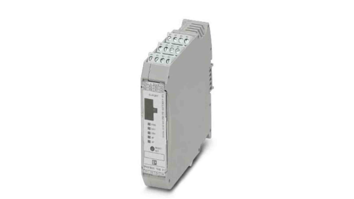 Phoenix Contact 2297620, gateway Ethernet per Profibus DP, 8 ingressi e 4 uscite, montaggio su guida DIN, dimensioni 22,5 x 114,5 mm.