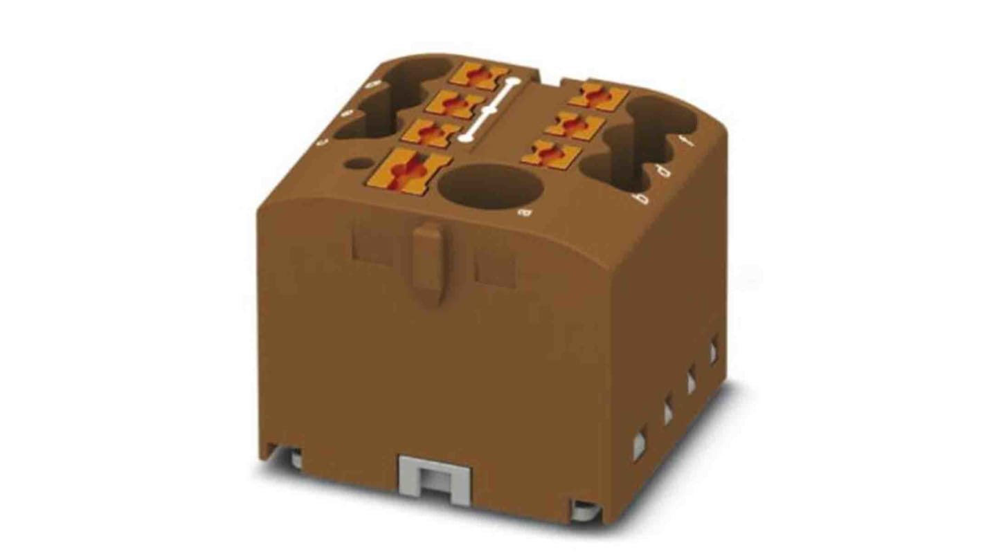 Blocco di distribuzione Phoenix Contact 3273340, 7 vie 24A 450V su guida DIN. Soluzione versatile e espandibile per distribuzione efficiente.