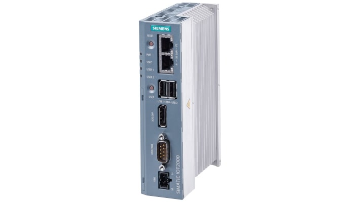 Gateway IoT Siemens 6ES7647-0BA00-0YA2, CPU ARM, 1GB DDR4, 20 IO digitali, dimensioni 142 x 37 mm, tensione 24 V.