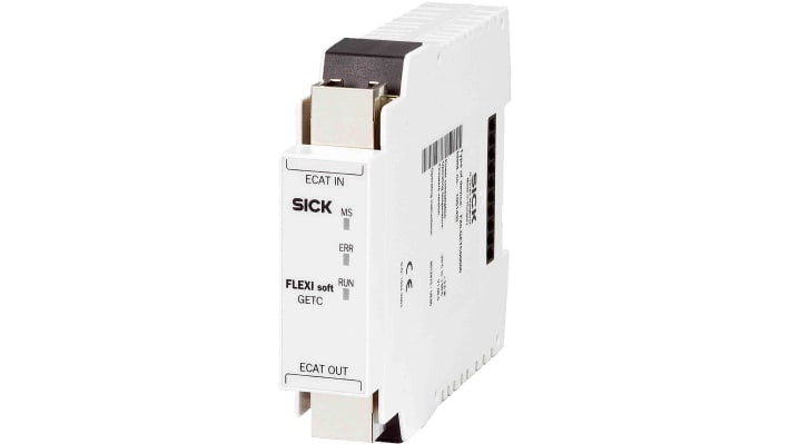 Gateway Sick FX0-GETC00000 Flexi Soft, alimentazione FLEXBUS, dimensioni 22,5 x 96,5 x 120,6 mm, IP20, -25/+55 °C.