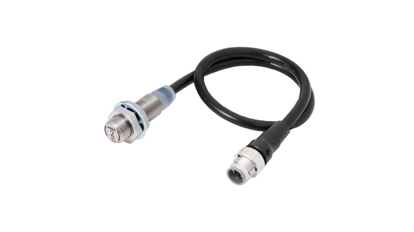 Sensore di prossimità cilindrico PNP Omron E2EW-X2B112-M1TJ 0.3M, M12 x 1, rilevamento 2 mm, IP67, montaggio a filo.
