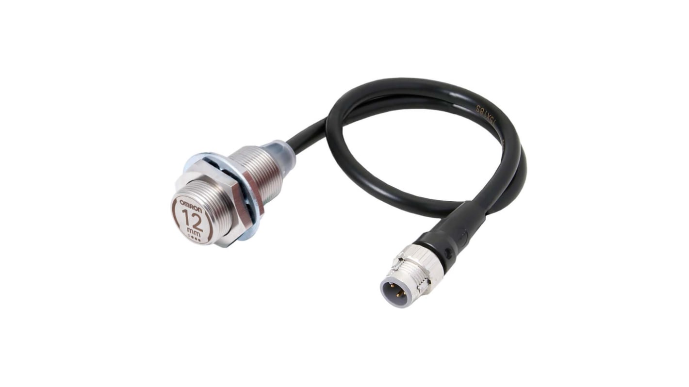 Sensore di prossimità cilindrico NPN Omron E2EW-X12C218-M1TJ 0.3M, filettatura M18, gamma di rilevamento 12 mm, IP67.