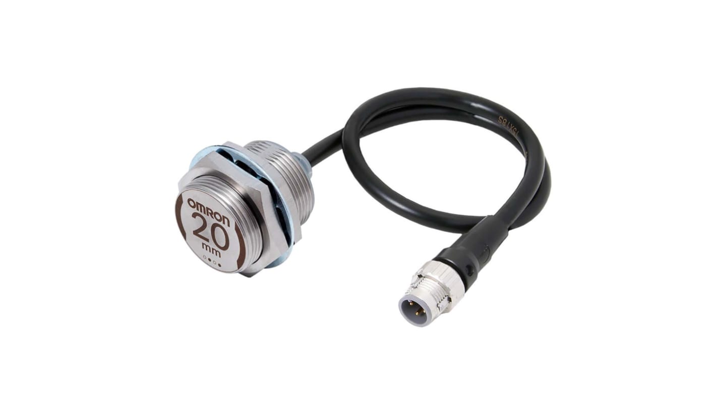 Sensore di prossimità cilindrico PNP Omron E2EW-X20B1T30-M1TJ 0.3M, M30 x 1.5, rilevamento 20 mm, IP67, connettore M12.