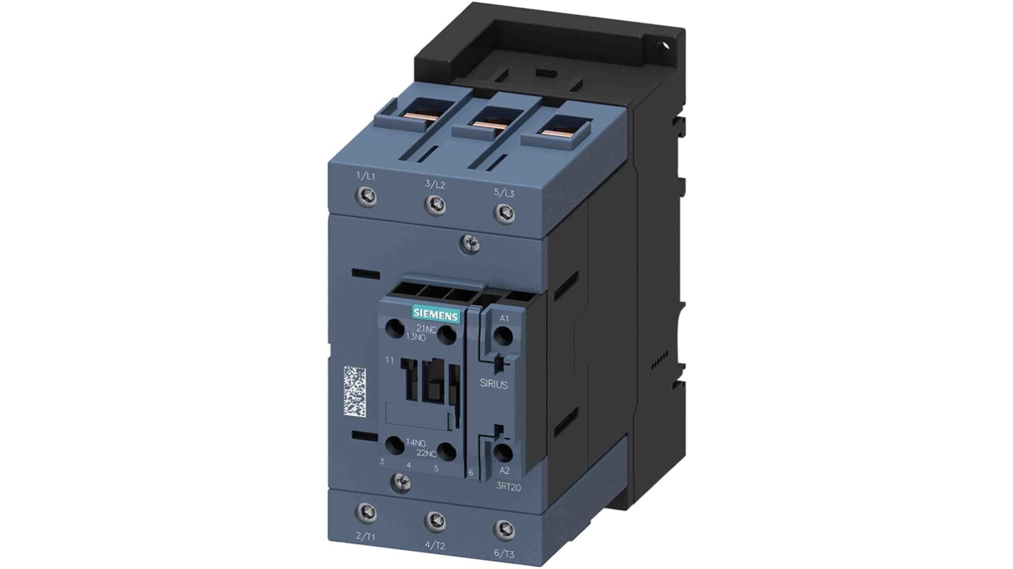 Contattore Siemens 3RT2047-1NB30, 3 poli, 1 NO + 1 NC, 115 A, bobina 20-33 V, classe IP20, serie SIRIUS.