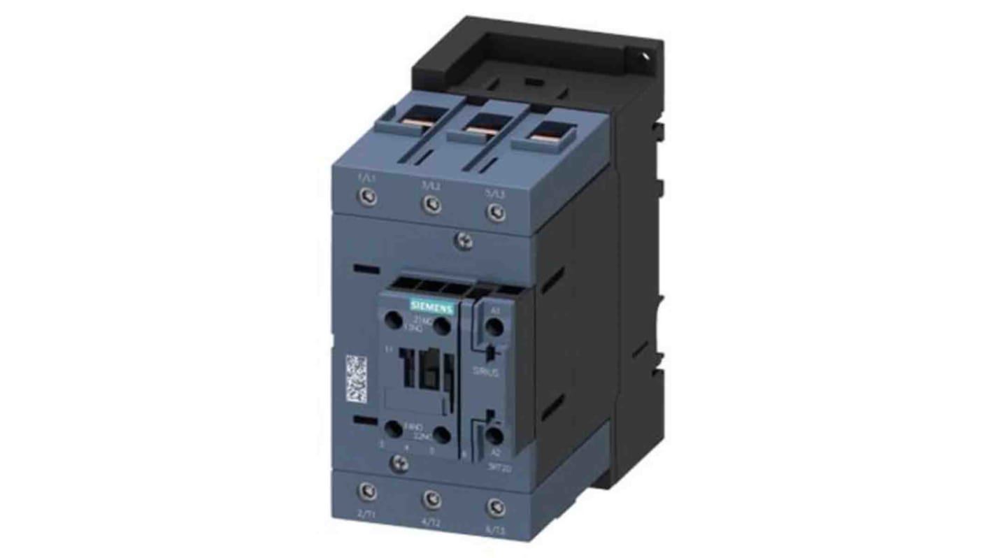 Contattore Siemens 3RT2046-1KB40, 3 poli, 1 NO + 1 NC, 95 A, bobina 24 V c.c., classe IP20, serie SIRIUS.