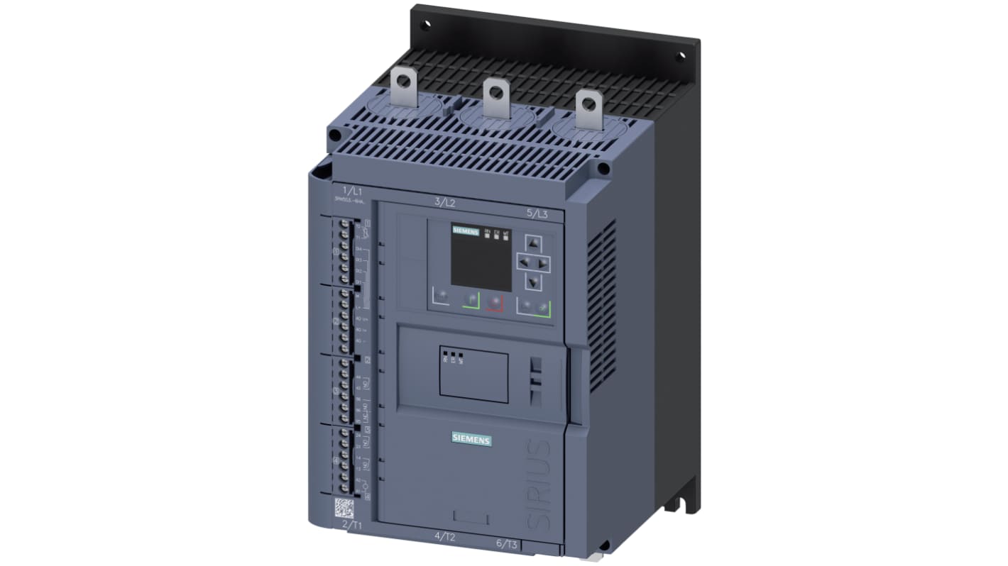 Avviatore soft-start Siemens 3RW5534-6HA14, 3 fasi, 30 kW, 480 V, corrente 113 A, grado di protezione IP00.