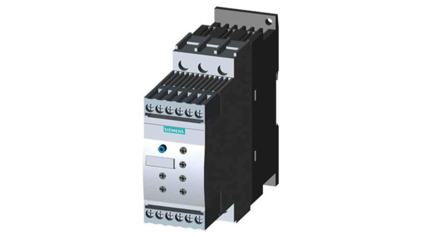 Avviatore soft-start Siemens 3RW3047-1BB14, 3 fasi, 55 kW, 400 V, 106 A, protezione contro sovraccarichi.