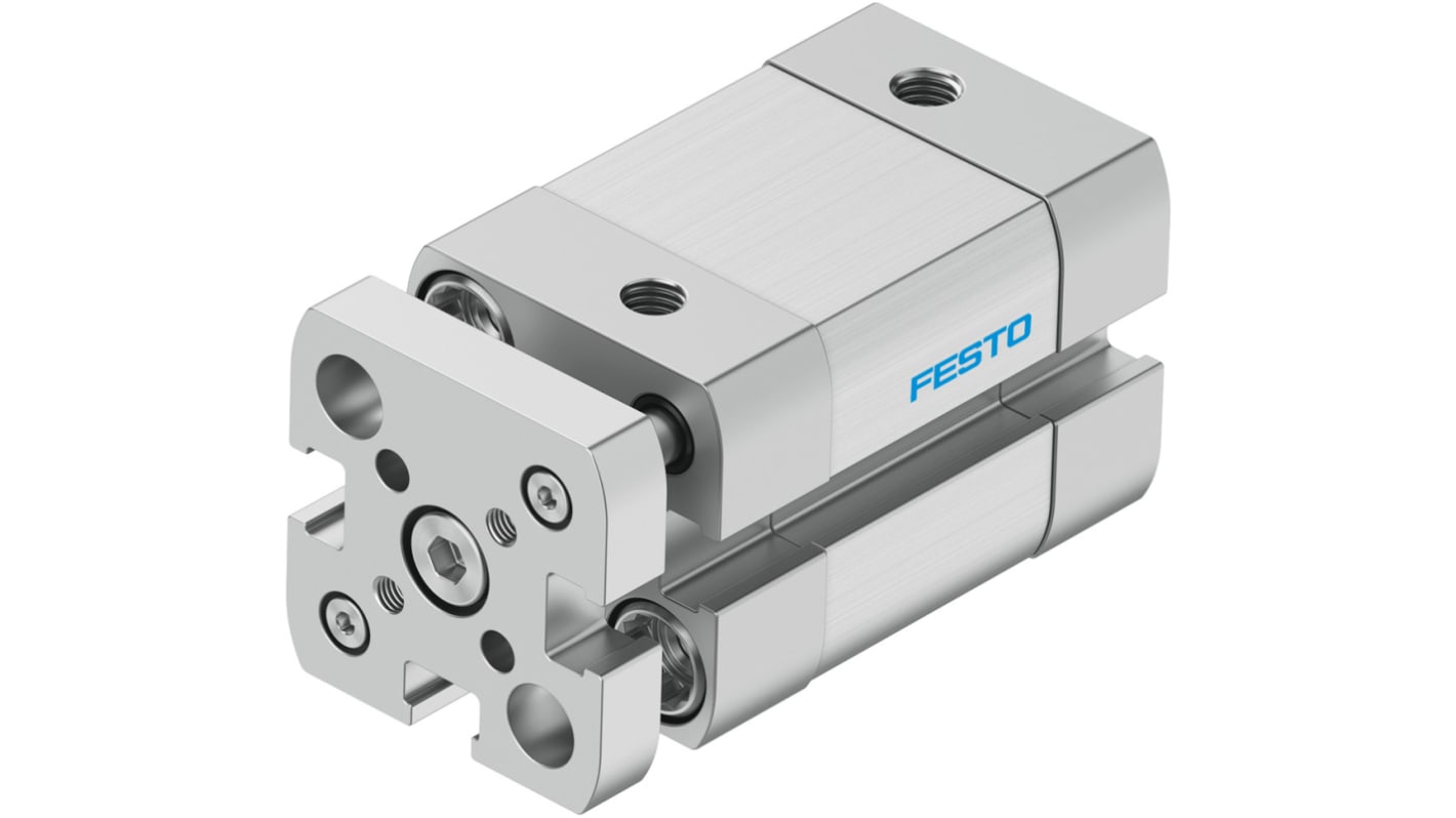 Cilindro pneumatico compatto Festo ADNGF-16-10-P-A, doppio effetto, foro 16 mm, corsa 10 mm, collegamento M5, max 10 bar.
