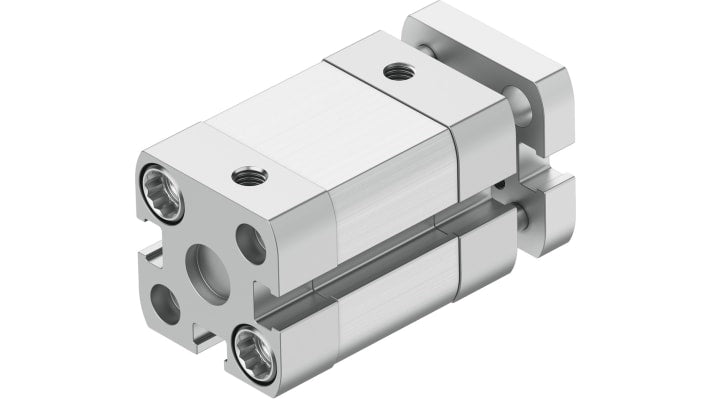Cilindro pneumatico compatto Festo ADNGF-16-10-P-A, doppio effetto, foro 16 mm, corsa 10 mm, collegamento M5, max 10 bar.