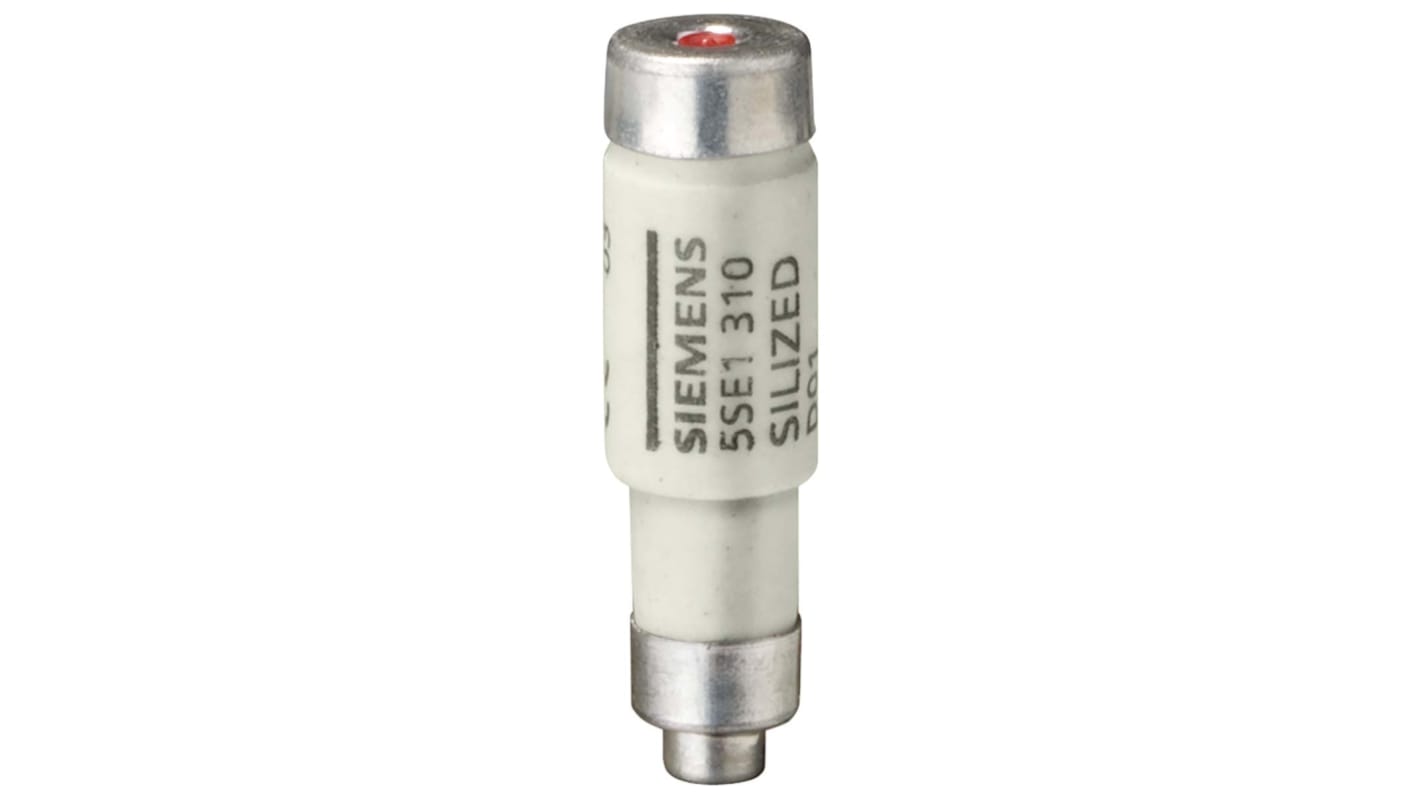 Fusibile Neozed Siemens 5SE1310, 10A, D01, cat. gR, con indicatore rosso, tensione 400V, temperatura -5°C/+40°C.