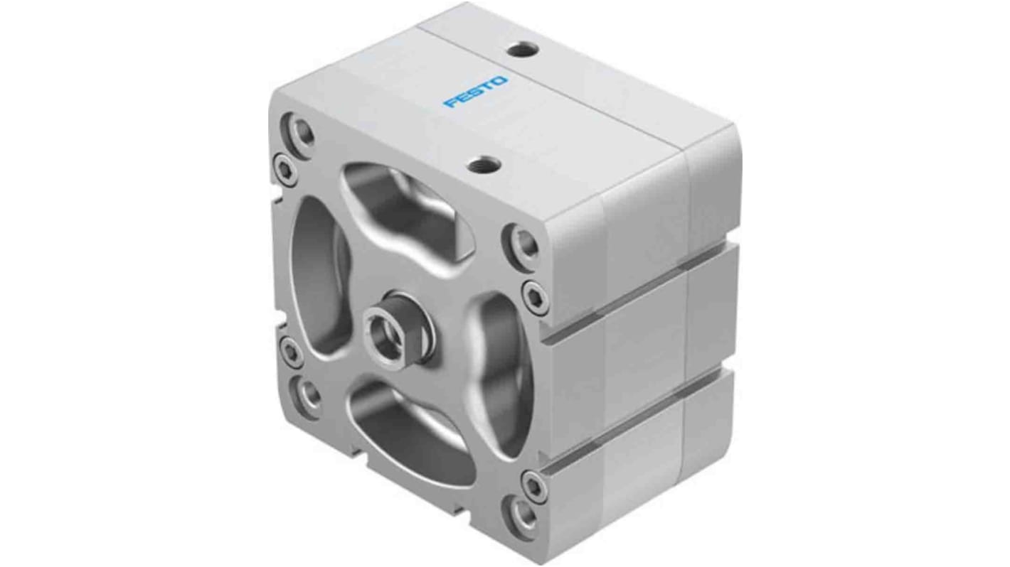 Cilindro pneumatico compatto Festo ADN10010IPA, doppio effetto, foro 100mm, corsa 10mm, assemblabile in diverse posizioni.