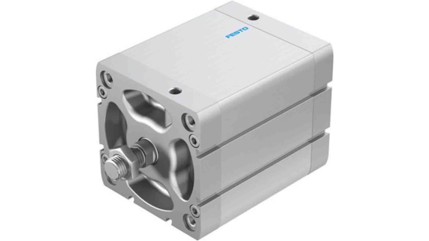 Cilindro pneumatico compatto Festo ADN100808APA, doppio effetto, foro 100mm, corsa 80mm, montabile in diverse posizioni.