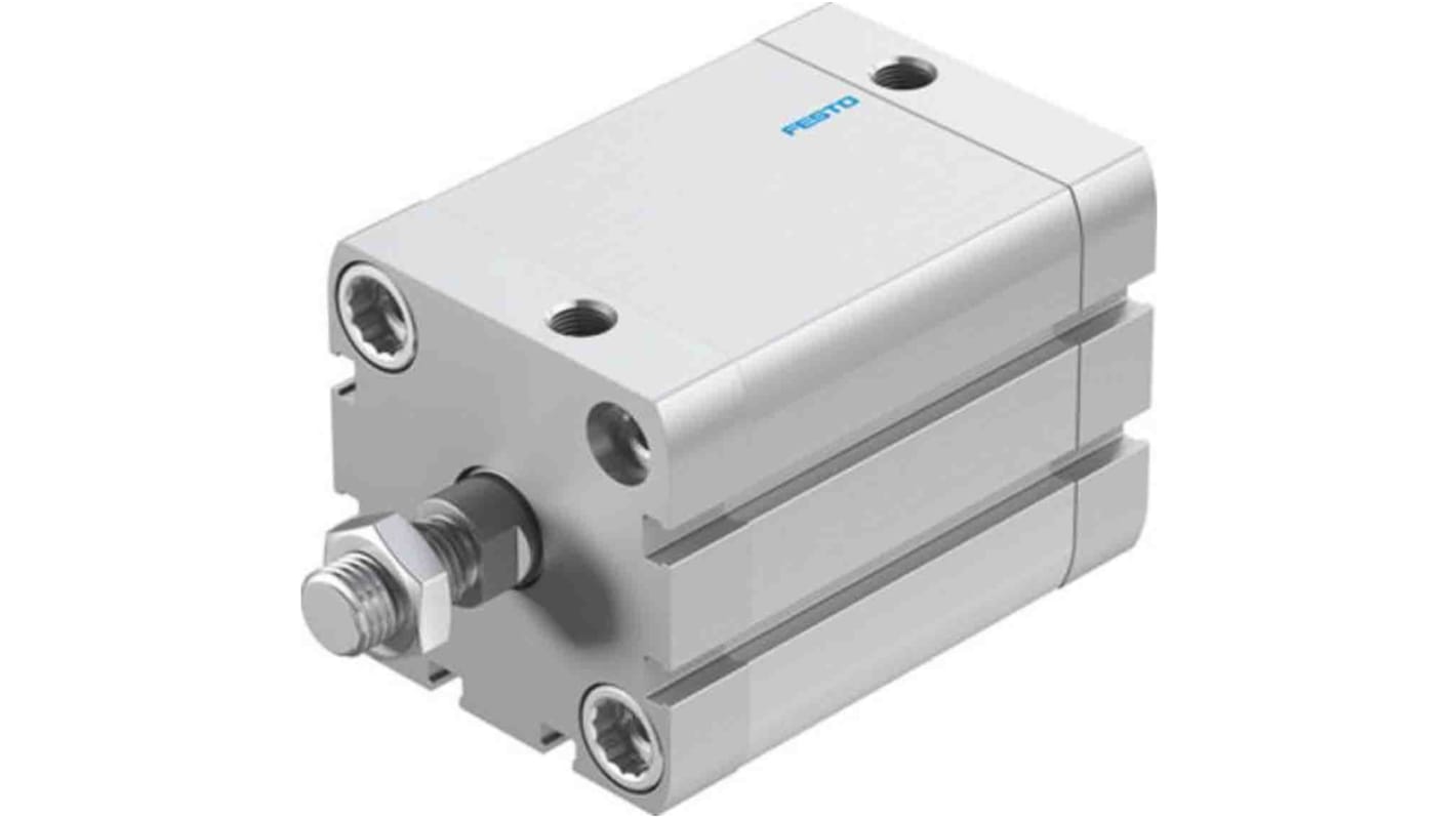 Cilindro pneumatico compatto Festo ADN-50-50-A-PPS-A, foro 50mm, corsa 50mm, ammortizzazione pneumatica, montabile in diverse posizioni.