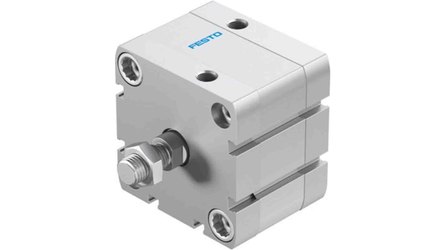 Cilindro pneumatico compatto Festo ADN-6310A, doppio effetto, foro 63mm, corsa 10mm, assemblabile in diverse posizioni.