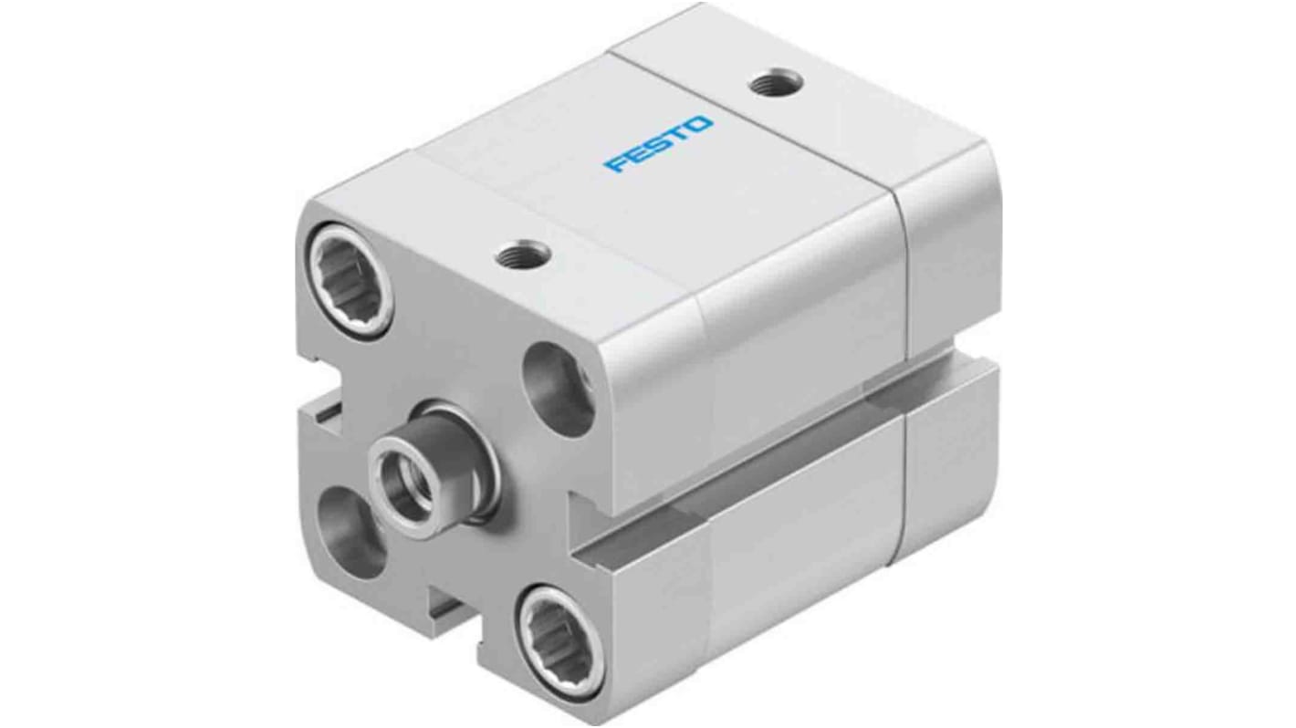 Cilindro pneumatico compatto Festo ADN-25-10-I-PPS-A, foro 25mm, corsa 10mm, pressione 1,5-10 bar, montabile in qualsiasi posizione.
