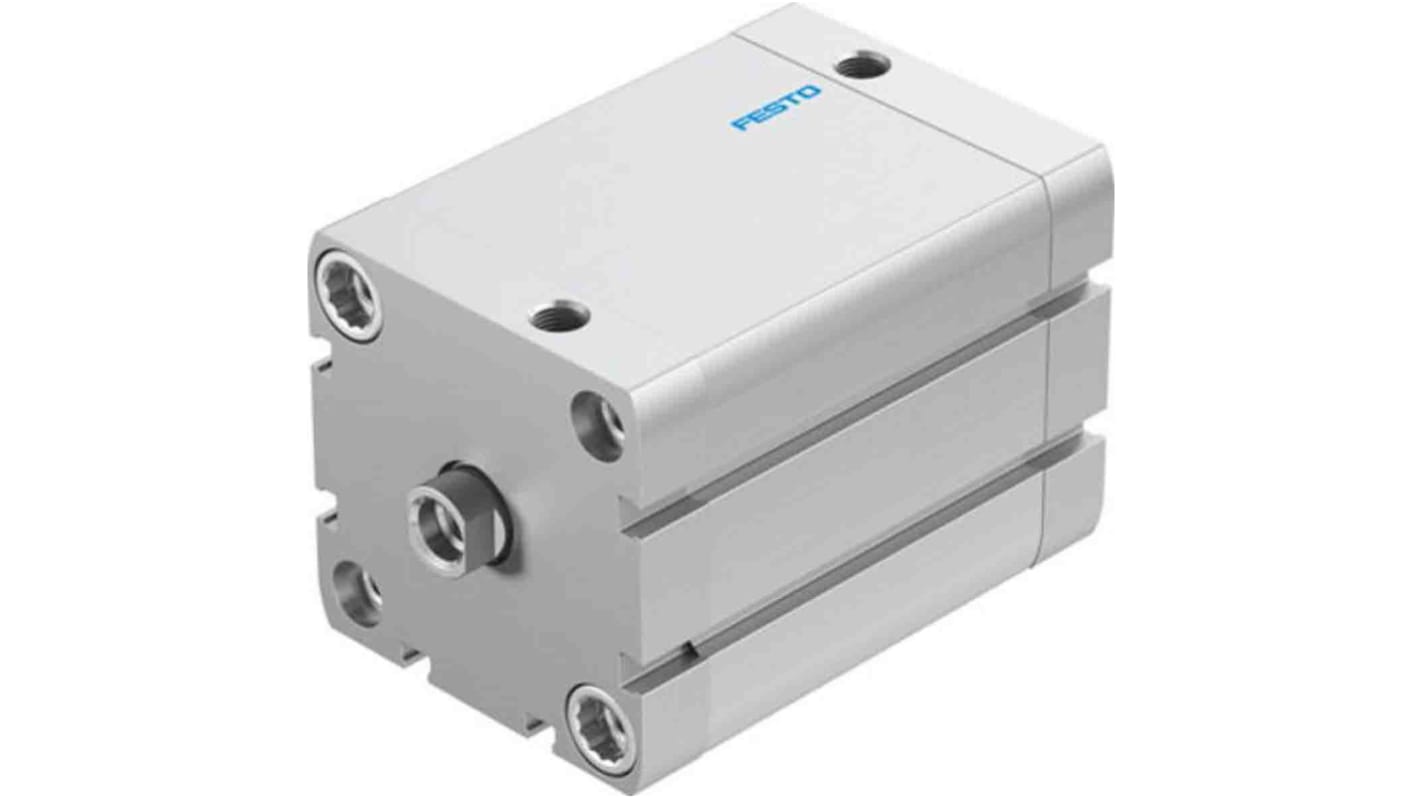 Cilindro pneumatico compatto Festo ADN-63-60-I-PPS-A, foro 63mm, corsa 60mm, ammortizzazione pneumatica, montabile in diverse posizioni.
