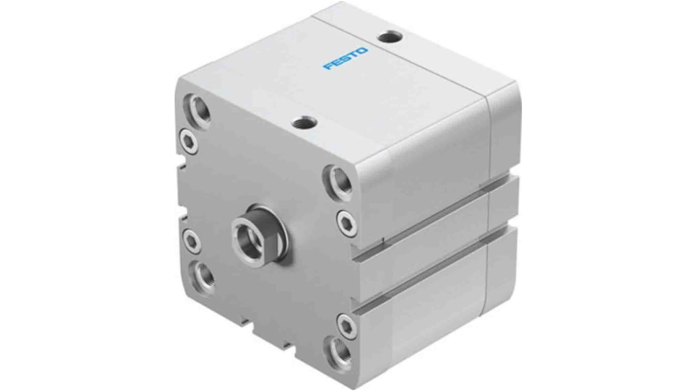 Cilindro pneumatico compatto Festo ADN8030IPA, doppio effetto, foro 80mm, corsa 30mm, montabile in diverse posizioni, resistenza moderata alla corrosione.