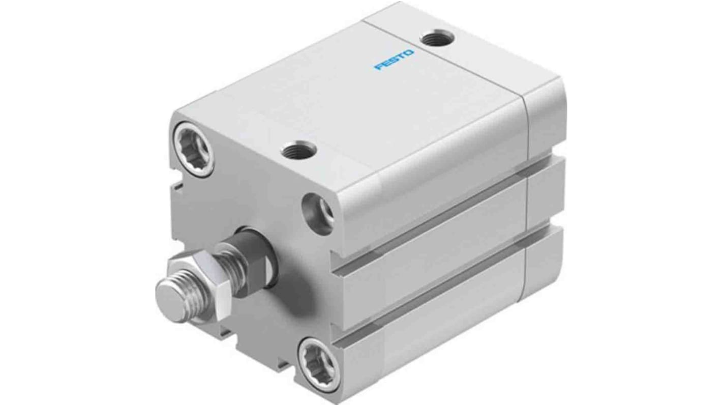 Cilindro pneumatico compatto Festo ADN-50-40-A-PPS-A, doppio effetto, foro 50mm, corsa 40mm, montabile in diverse posizioni.