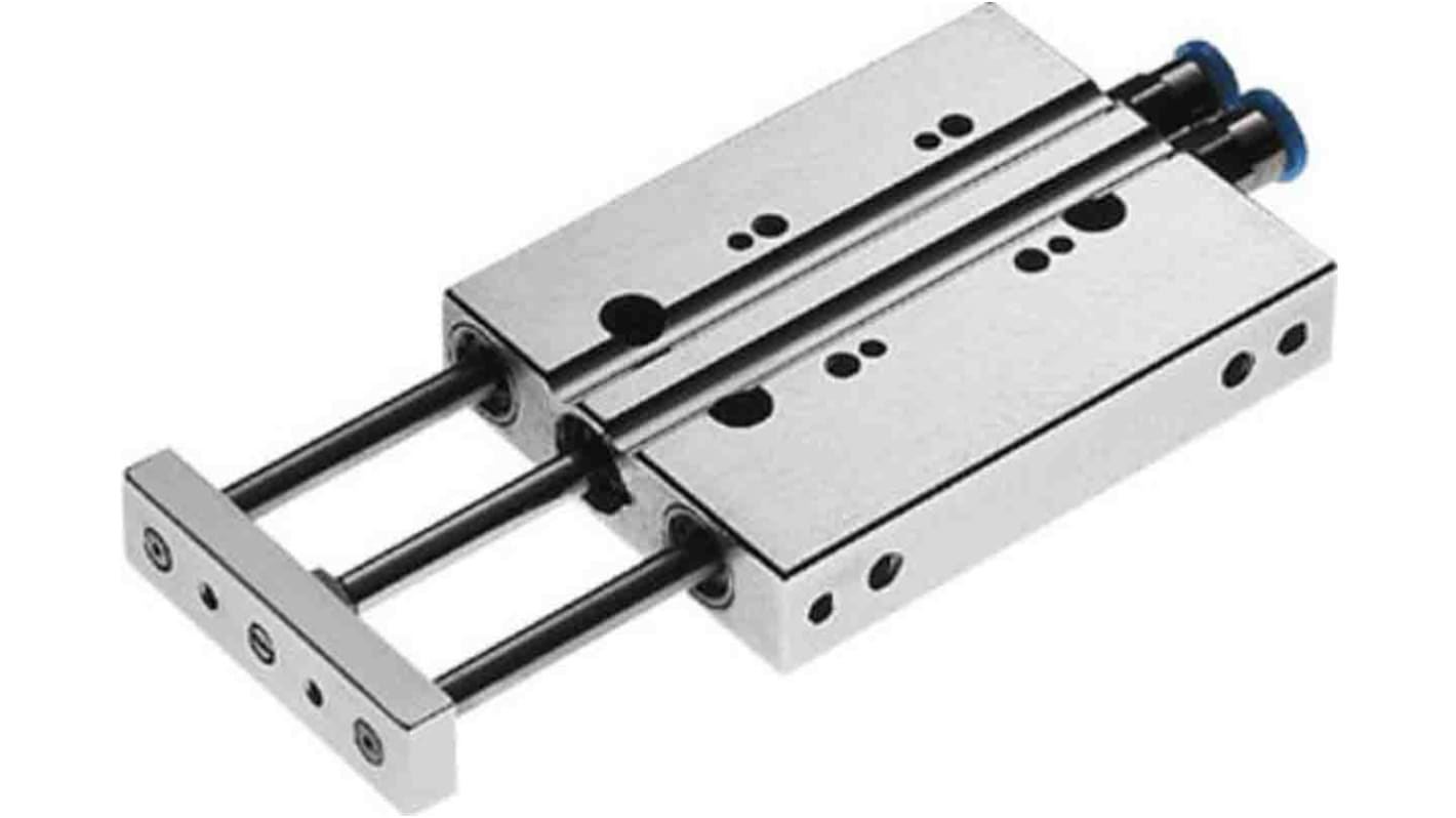 Cilindro guidato Festo DFC-6-5-P-A-GF, azione doppio effetto, corsa 5mm, diametro pistone 6mm, assemblabile in diverse posizioni.