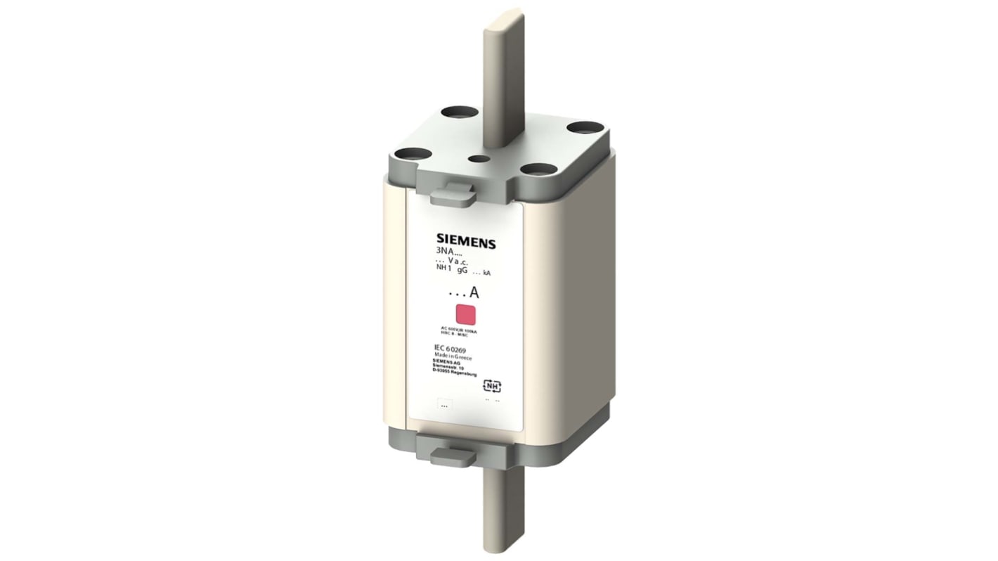 Fusibile NH1 gG 63A Siemens, 500V ca, montaggio verticale, lunghezza 137mm, design 3NA6, contatti placcati argento.