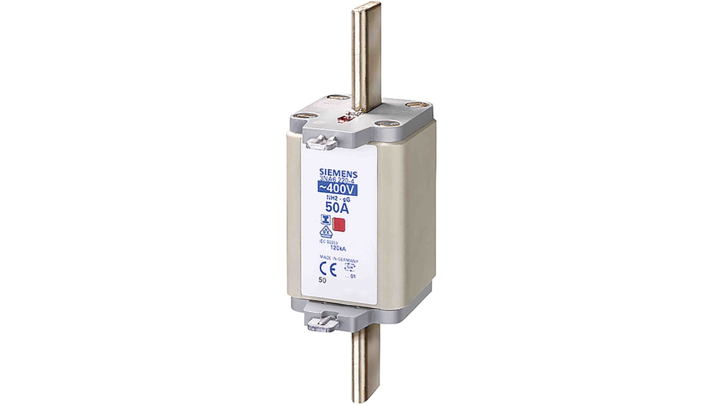 Fusibile NH2 Siemens 200A, velocità F, montaggio verticale, lunghezza 151mm, contatti placcati argento, classe di protezione IP20.