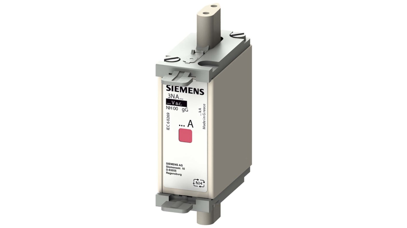 Fusibile NH000 Siemens 3NA6814-6, 35A, 690V, con linguette centrate, montaggio verticale, lunghezza 80mm, classe di protezione IP20.