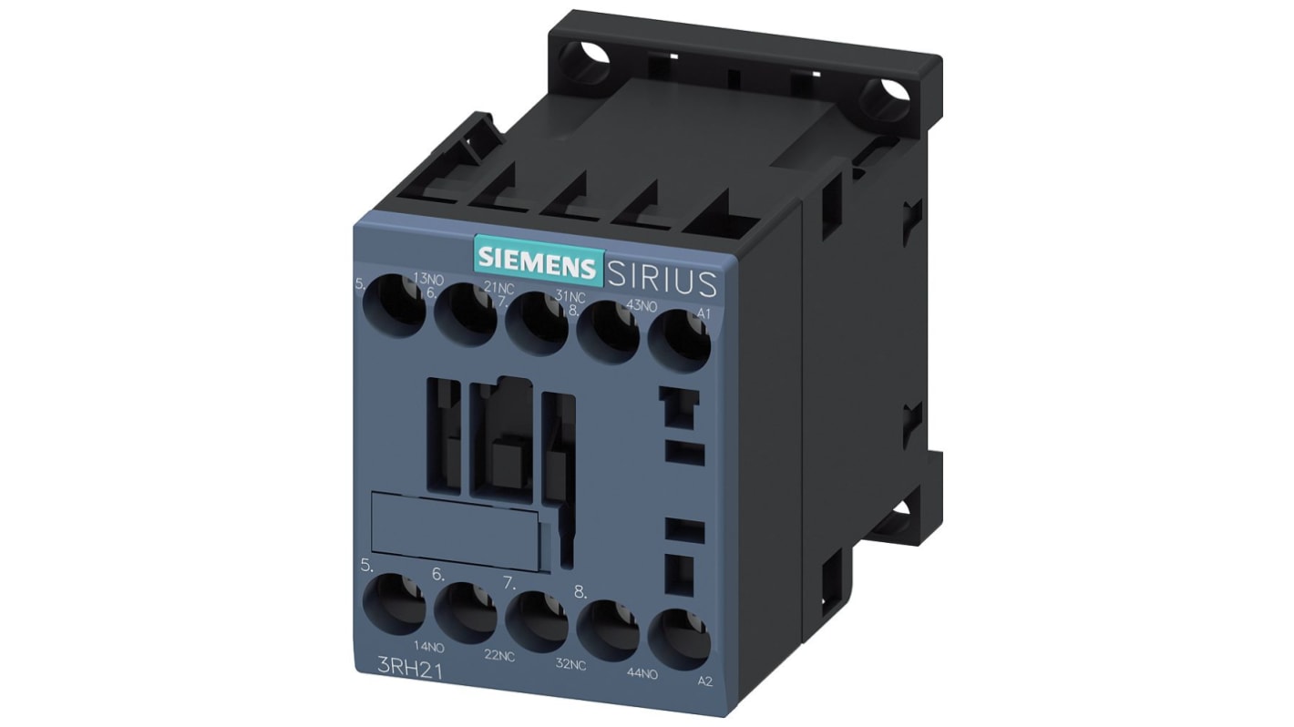 Contattore Siemens 3RH2122-1AD00, 2 NO + 2 NC, 10 A, tensione 42 V c.a., grado di protezione IP20, dimensione S00.