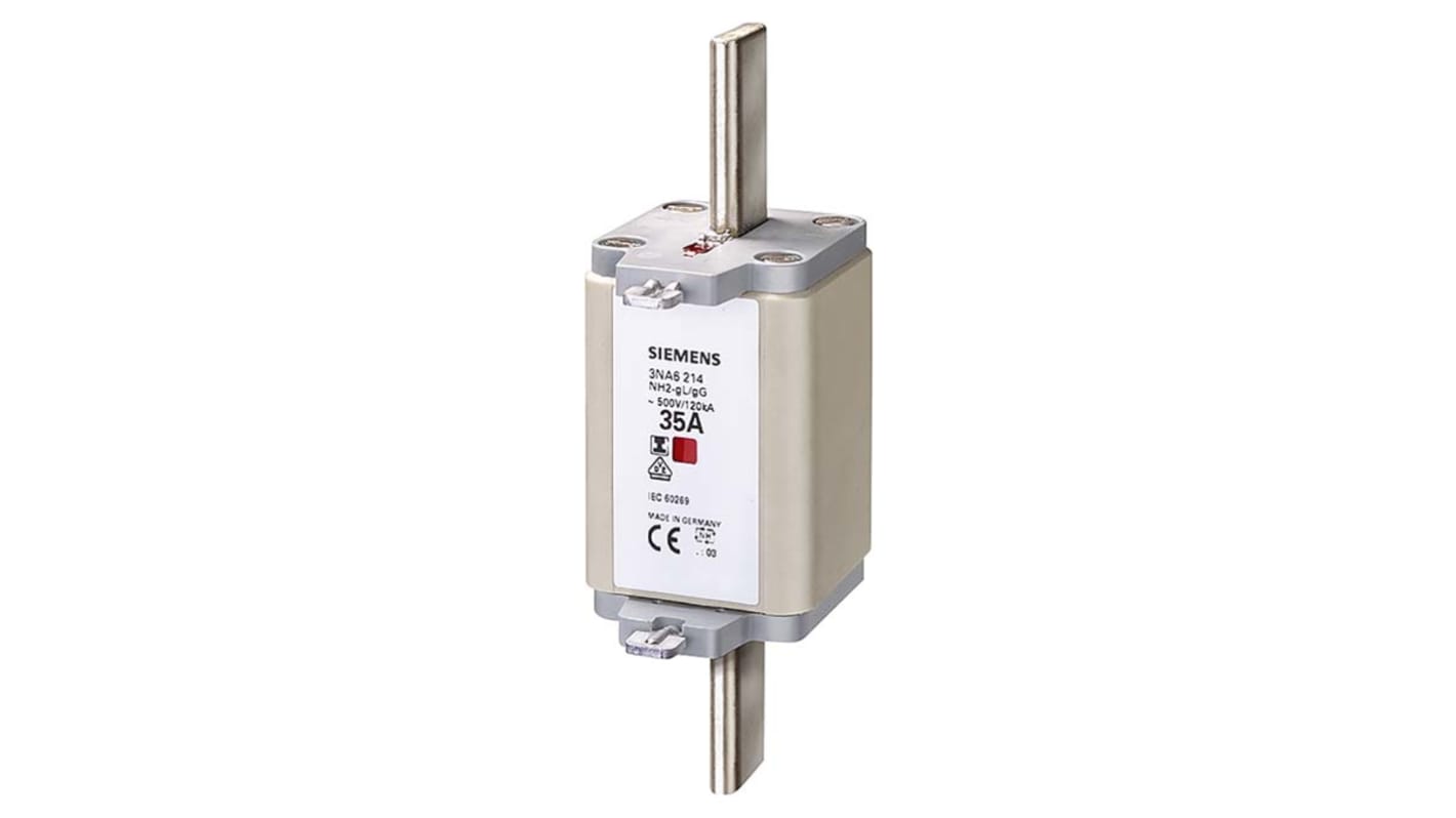 Fusibile NH2 Siemens 3NA6260, 400A, 500V, montaggio verticale, dimensioni 151x74x58mm, contatti placcati argento.