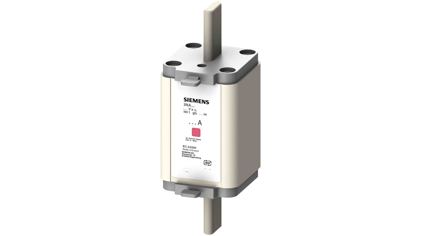 Fusibile NH1 Siemens 3NA6136-6, 140A, velocità F, montaggio verticale, lunghezza 137mm, classe di protezione IP20.