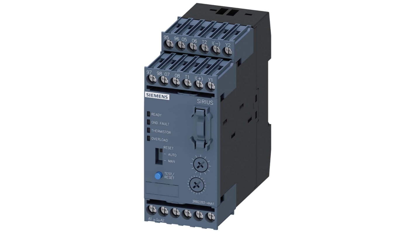 Relè di sovraccarico a stato solido Siemens 3RB2283-4AA1, 2 NO + 2 NC, carico FLC 0,3 a 630 A, montaggio su guida 35 mm.
