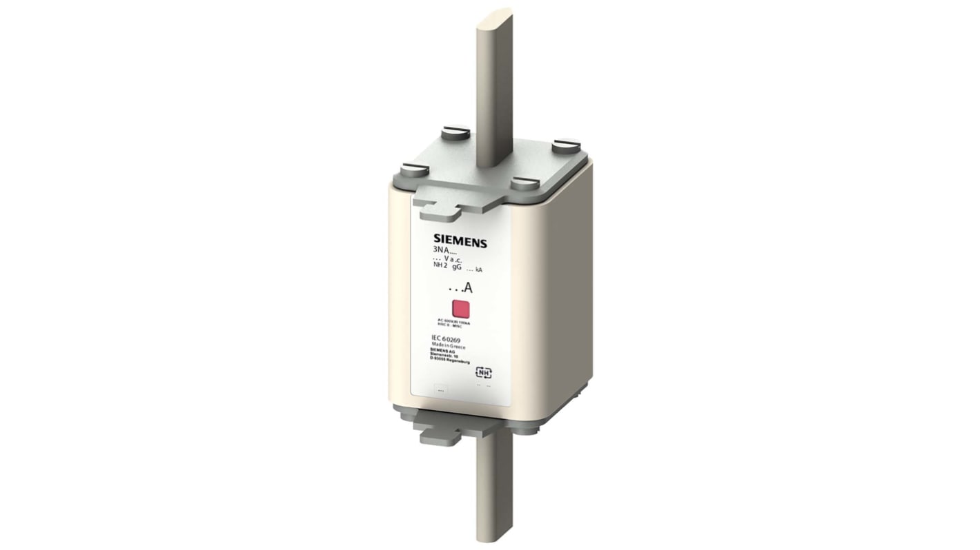 Fusibile NH2 Siemens 3NA7230, 100A, 500V, montaggio verticale, dimensioni 147.6mm x 72.4mm x 46.6mm, classe di protezione IP20.