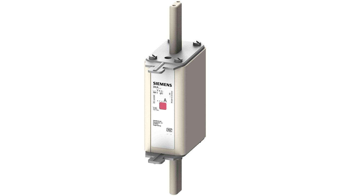 Fusibile NH1 Siemens 80A, velocità F, 500V, lunghezza 134mm, montaggio verticale, contatti placcati argento, classe IP20.