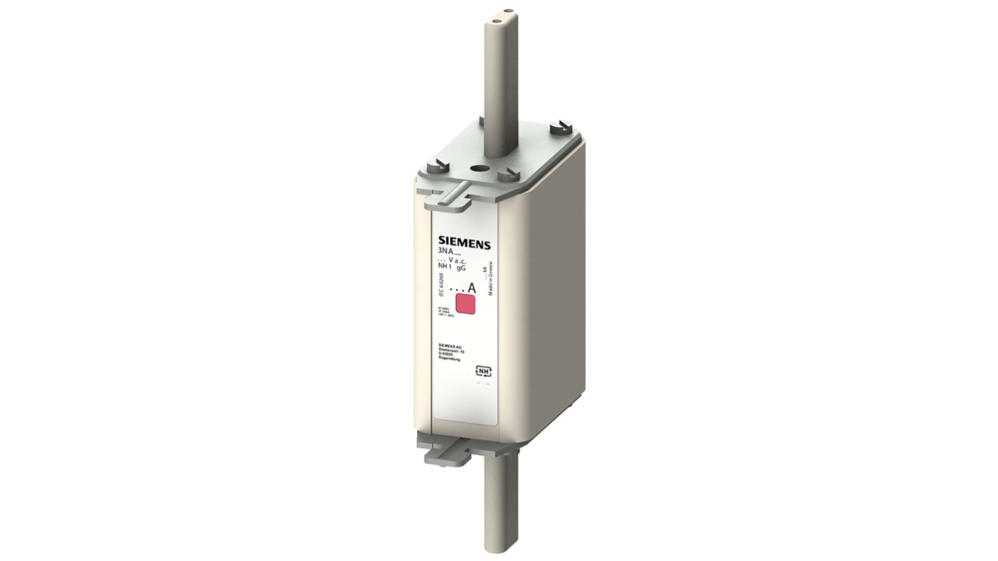 Fusibile NH1 Siemens 3NA7120, 50A, velocità F, montaggio verticale, lunghezza 134mm, tensione 500V, contatti placcati argento.