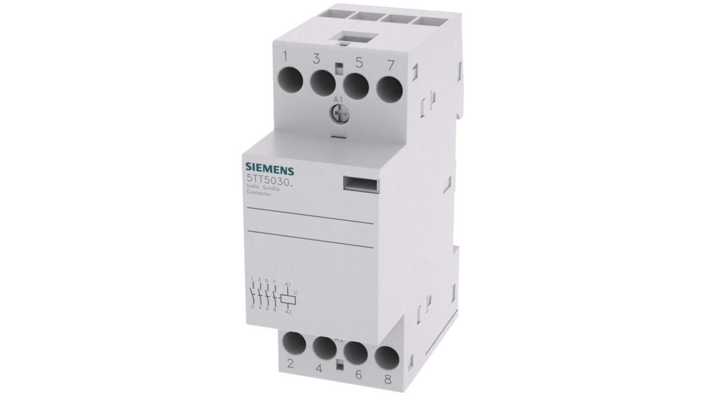 Contattore reversibile Siemens 5TT5830-0, 4 poli, 25 A, bobina 230 V, montaggio su guida 35 mm, IP20.