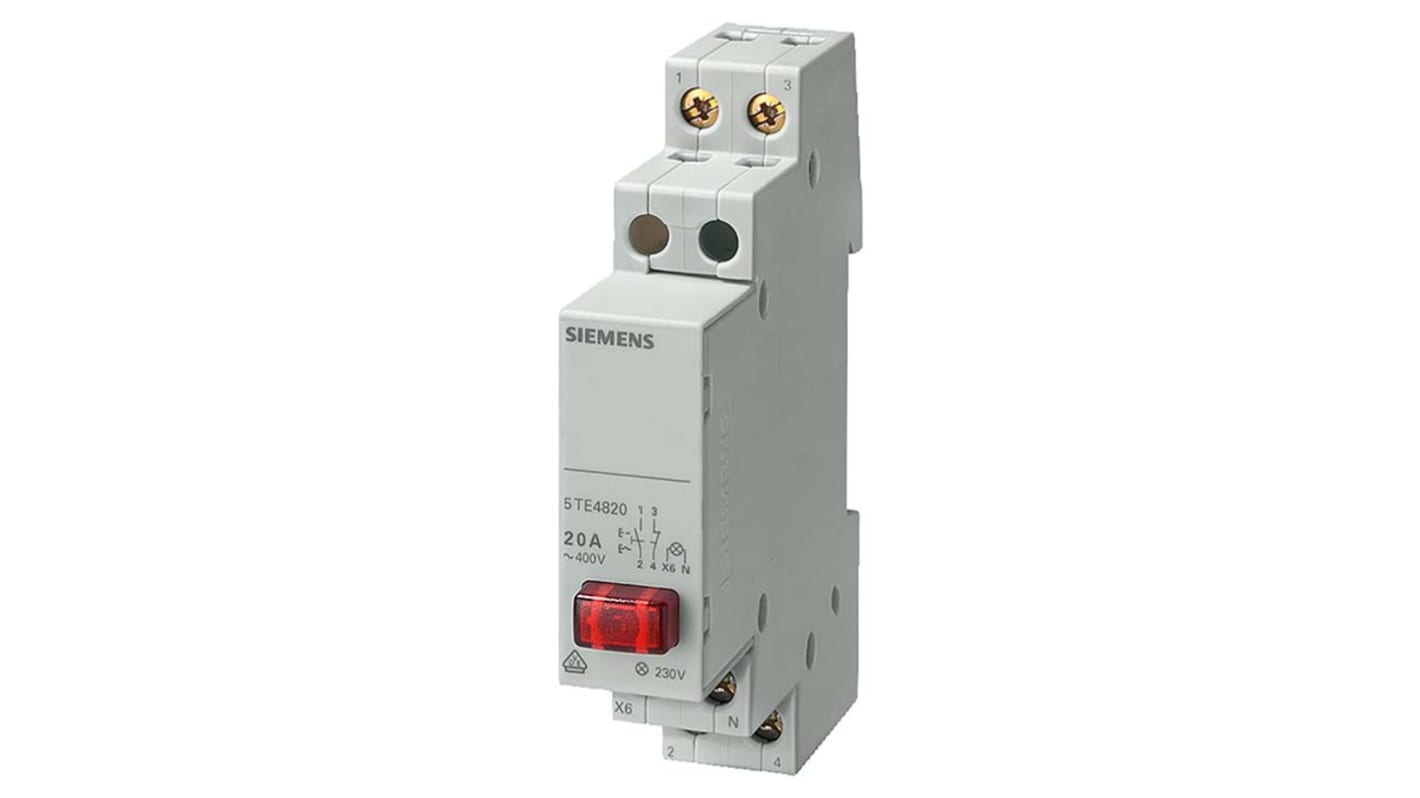 Pulsante Siemens 5TE4821 SPST, rettangolare, 20A, colore bianco, protezione IP20, 1 contatto NA.