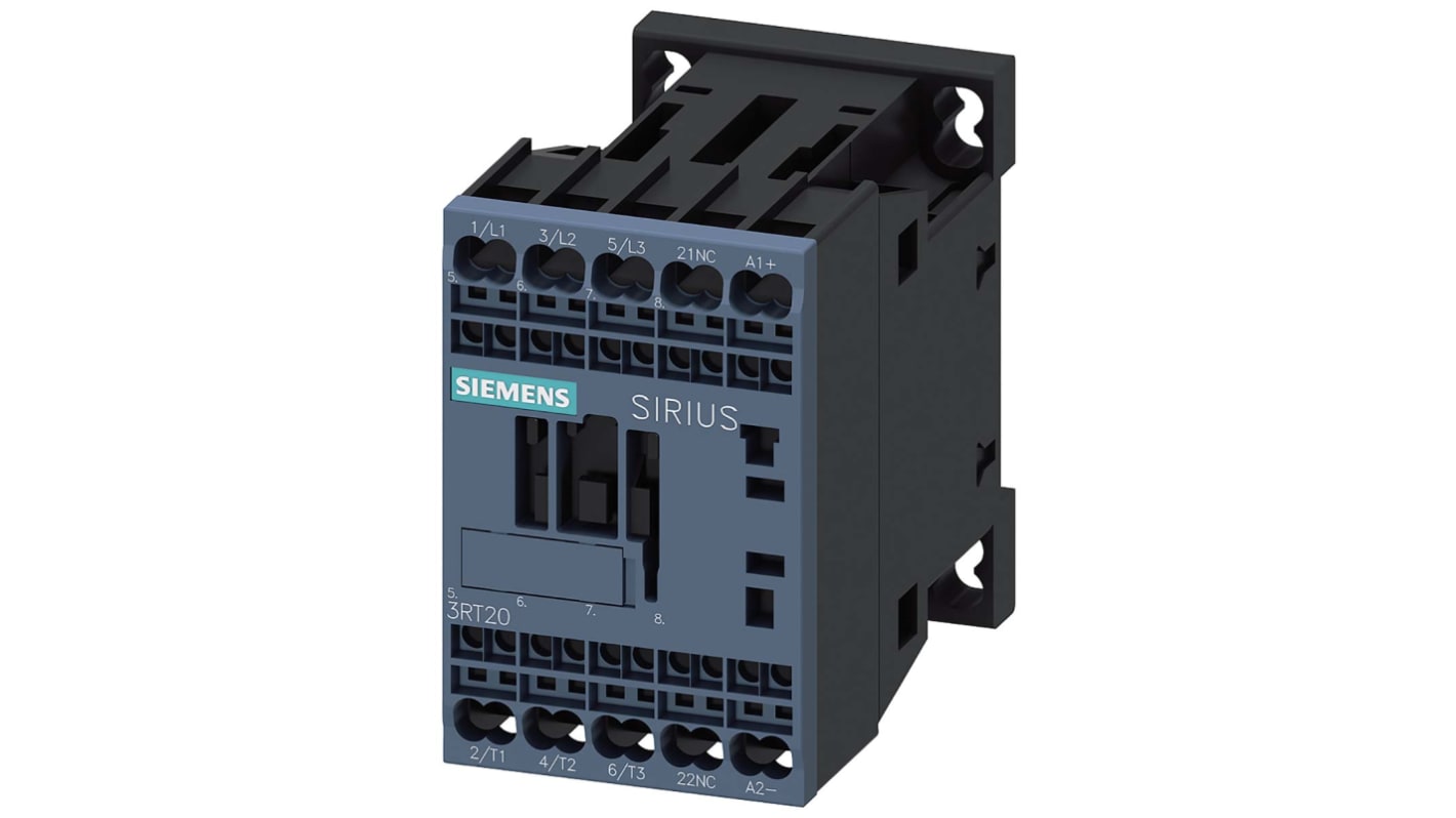 Contattore reversibile Siemens 3RT2017-2KB42, 3 poli, 12 A, bobina 24 V c.c., compatibile SIRIUS, montaggio snap-on.