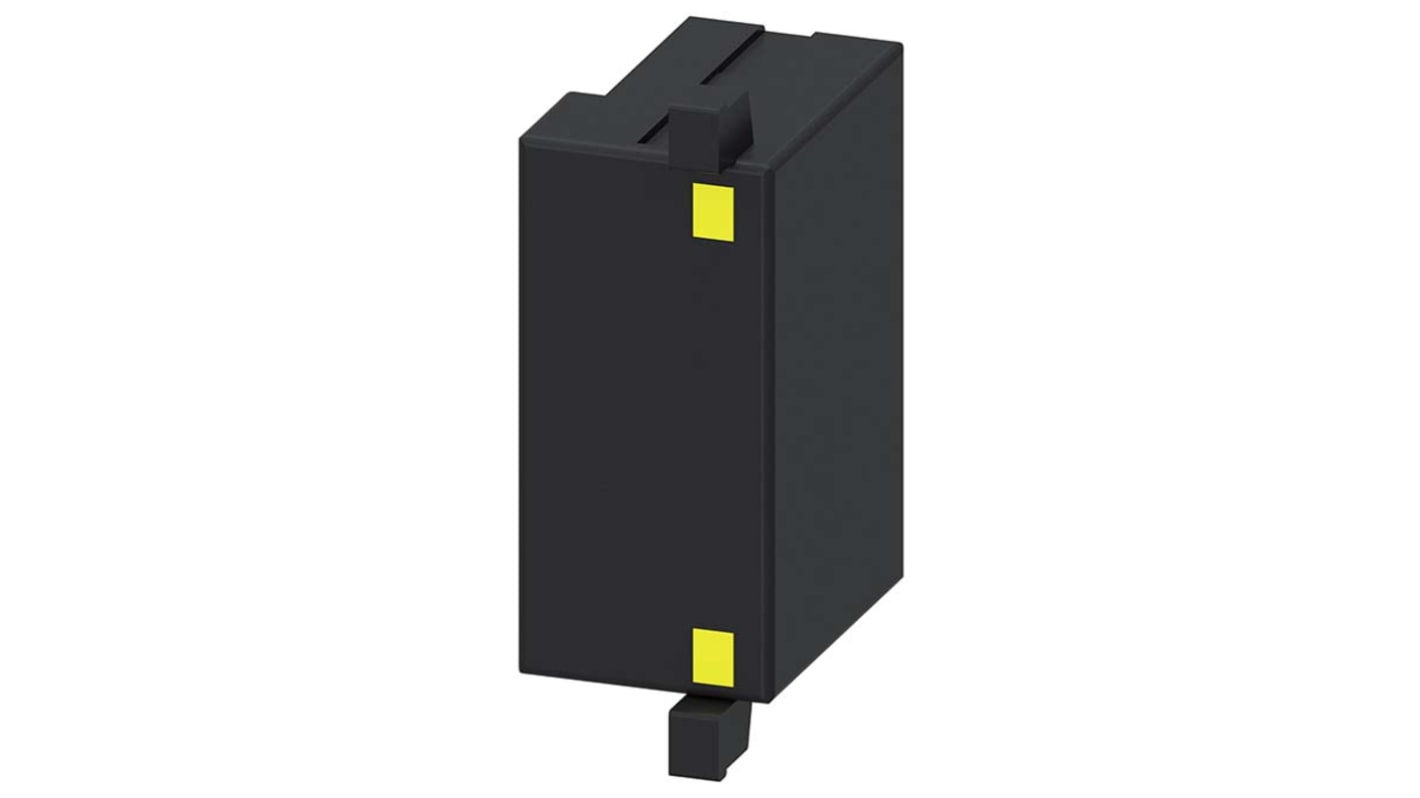 Soppressore di sovratensioni Siemens 3RT2926-1JJ00: varistore con LED per contattori motore S0, montaggio a clip. Tensione 24-48 V CA, temperatura operativa -25 °C a +60 °C.