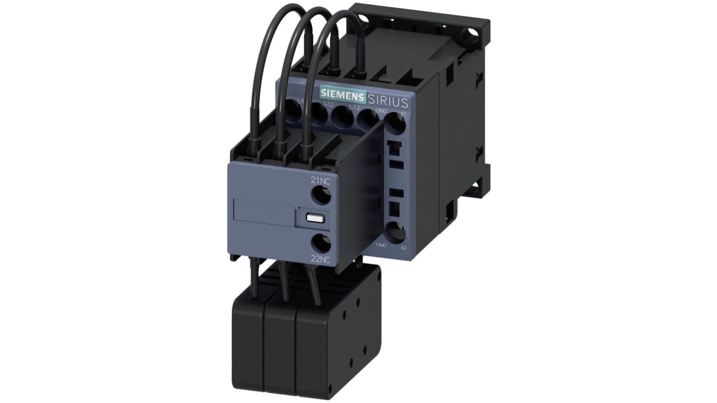 Contattore reversibile Siemens 3RT2617-1AP03, 3 poli, 1 NO + 1 NC, bobina 230 V, montaggio su guida 35 mm, dimensione S00.