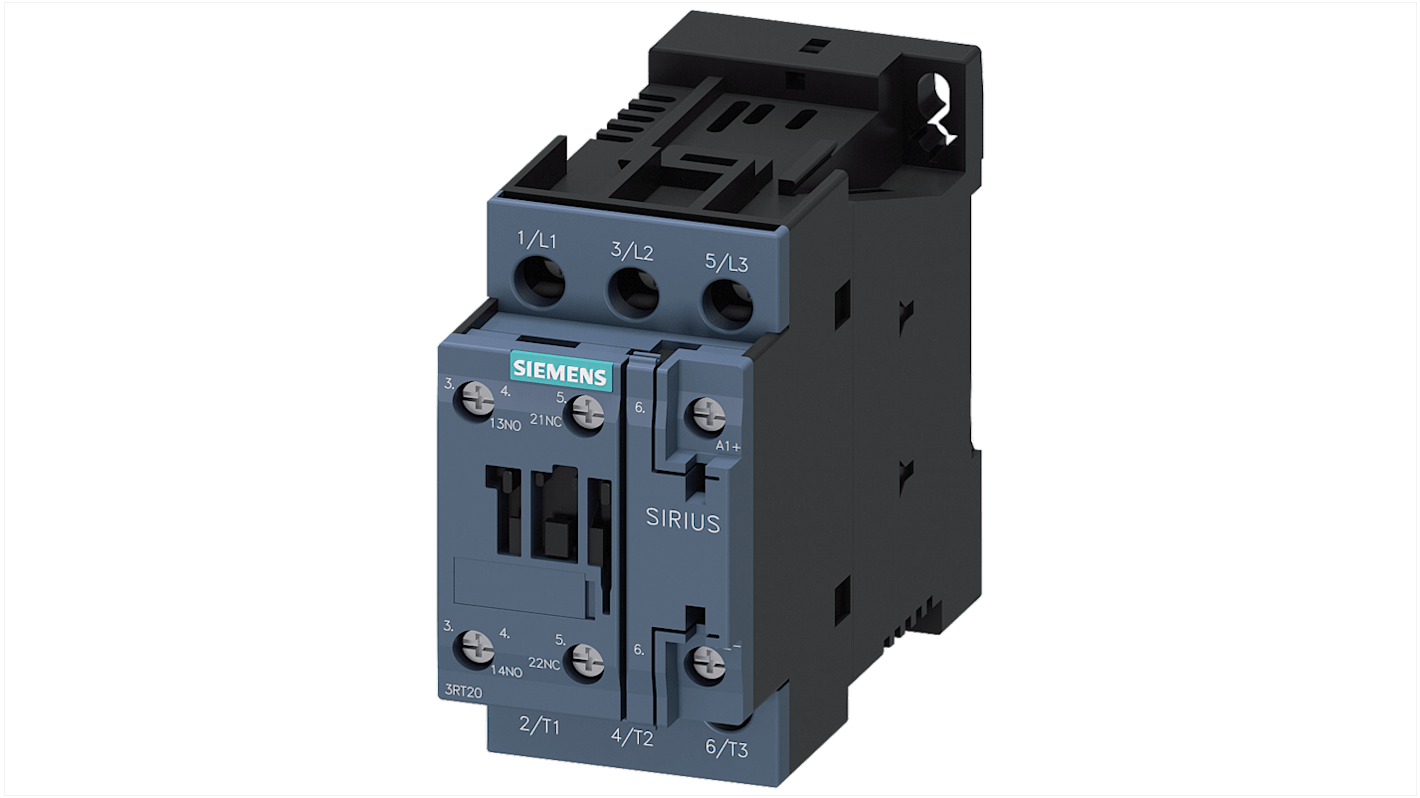 Teleinvertore Reversibile Siemens 3RT2023-1BE40, 3 poli, 9 A, 400 V, montaggio su guide 35 mm, classe di protezione IP20.