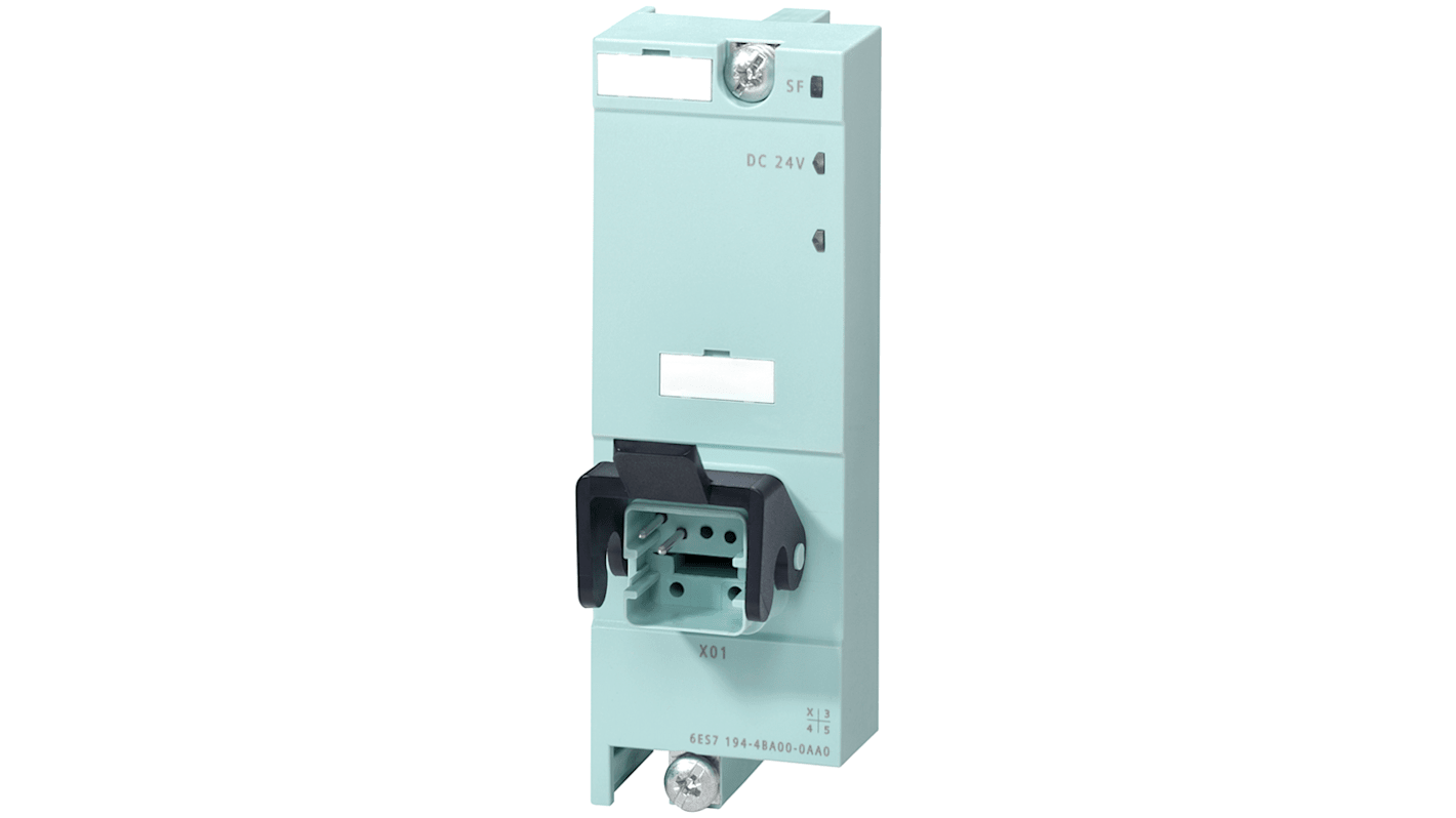 Zoccolo relè Siemens 6ES7194-4BA00-0AA0 per modulo di alimentazione, dimensioni 45mm x 130mm x 60mm, compatibile con SIMATIC DP.
