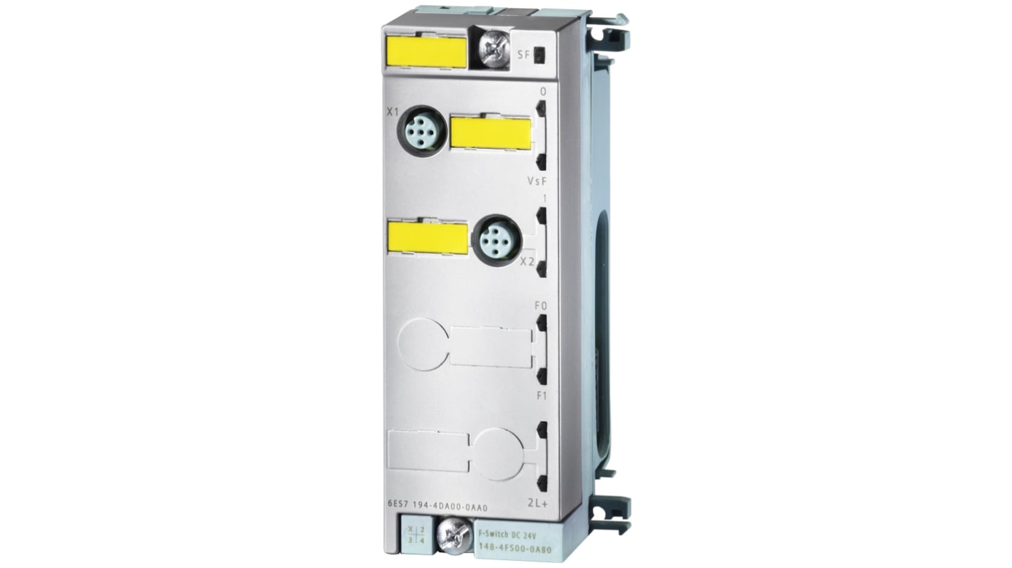 Zoccolo relè Siemens 6ES7194-4DA00-0AA0 per modulo elettronico fail-safe, dimensioni 90mm x 130mm x 39mm. Compatibile con ET 200 PRO.