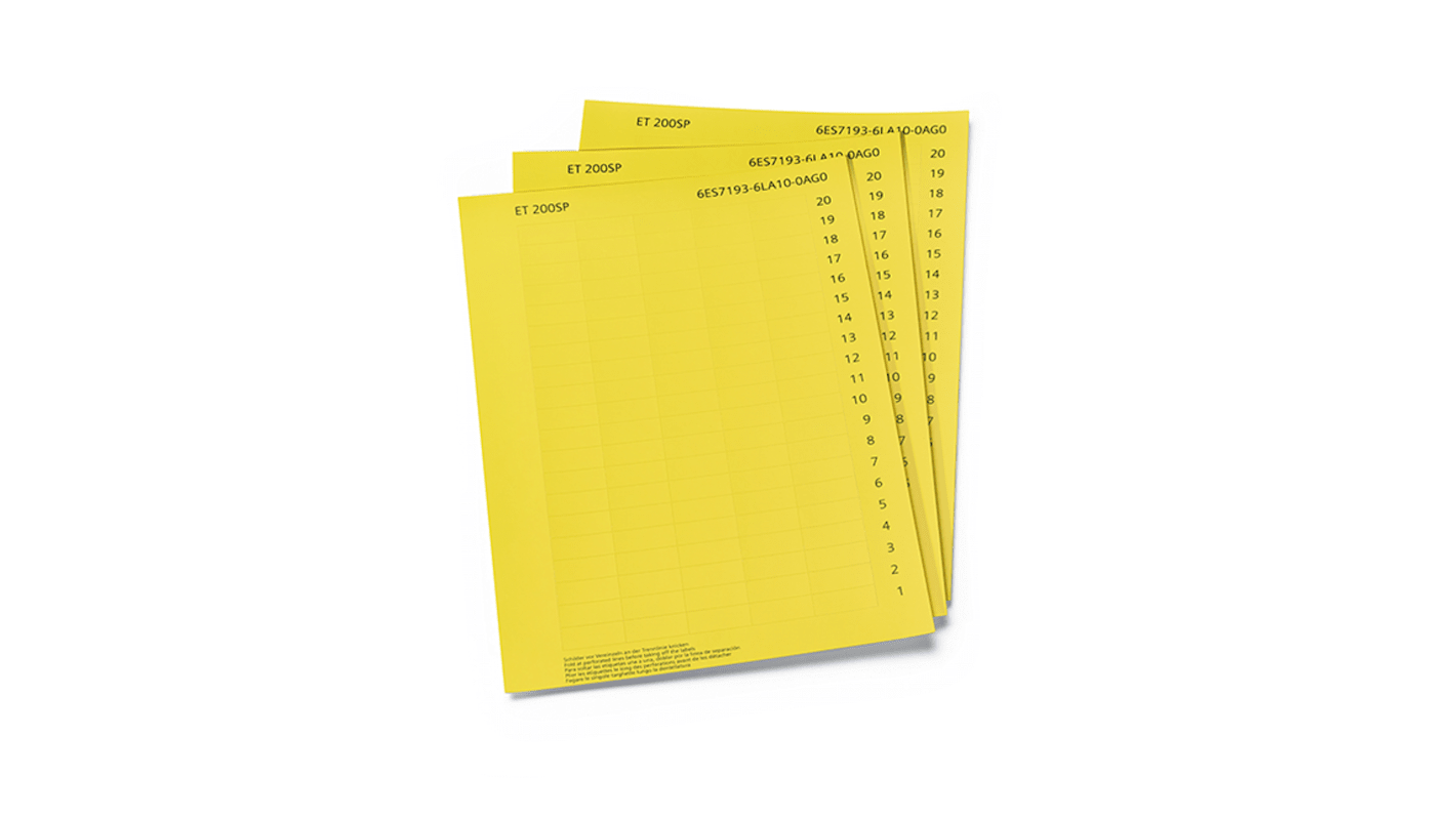 Striscia di etichette Siemens 6ES7193-6LA10-0AG0 per ET 200SP, 1000 etichette gialle, dimensioni 13mm x 31mm.