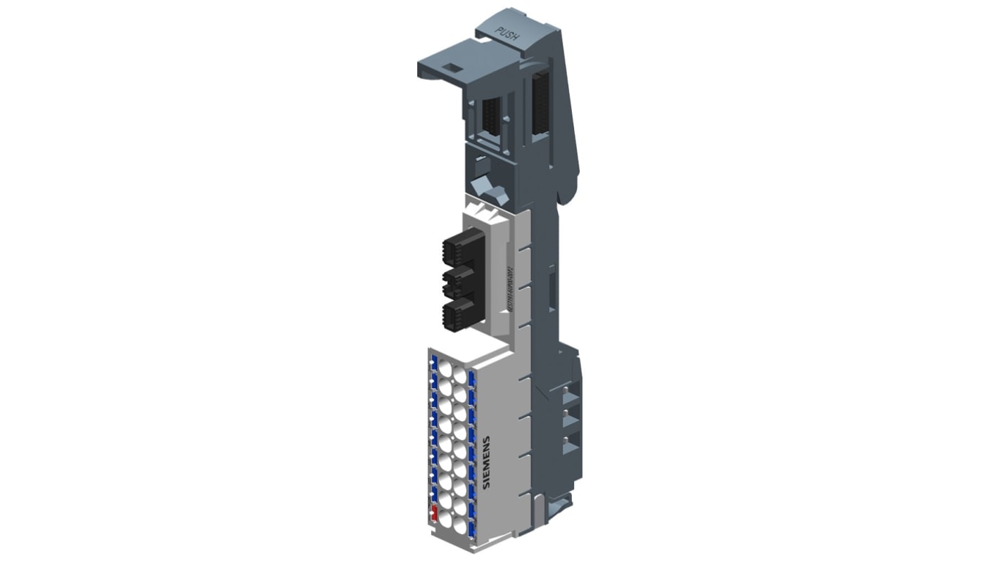 Morsettiera Siemens 6ES7193-6UP00-0DP2 per ET 200SP, 1 terminale bus P1, 17 terminali bus P2, dimensioni 15x117x35mm.