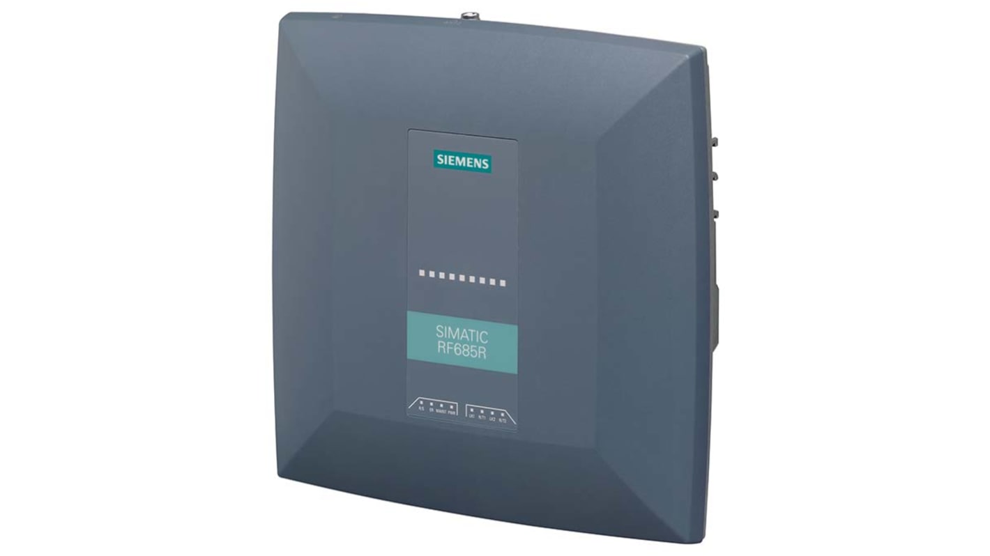 Lettore RFID Siemens 6GT2811-6CA10-0AA0, interfaccia PROFINET, IP65, dimensioni 258 x 258 x 80 mm, rilevamento fino a 8000 mm.