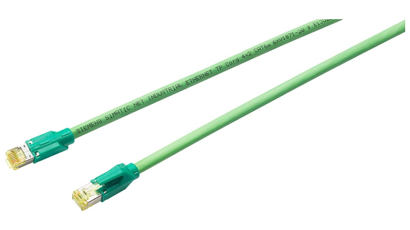 Cavo Ethernet Cat6a Siemens verde 2m RJ45 per cablaggi IE FC - Cod. 6XV1870-3QH20: Lamina rivestita in alluminio, schermatura intrecciata, isolamento in polietilene.