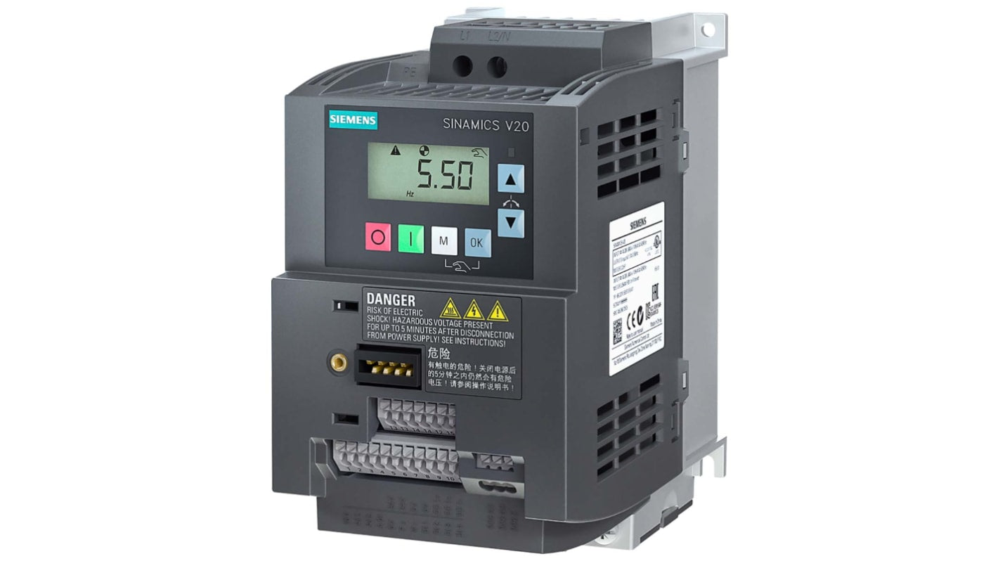 Convertitore Siemens 1,5 kW - 240V c.a. - Serie SINAMICS V20 - Modbus RTU/USS - Automazione macchine a bassa tensione.